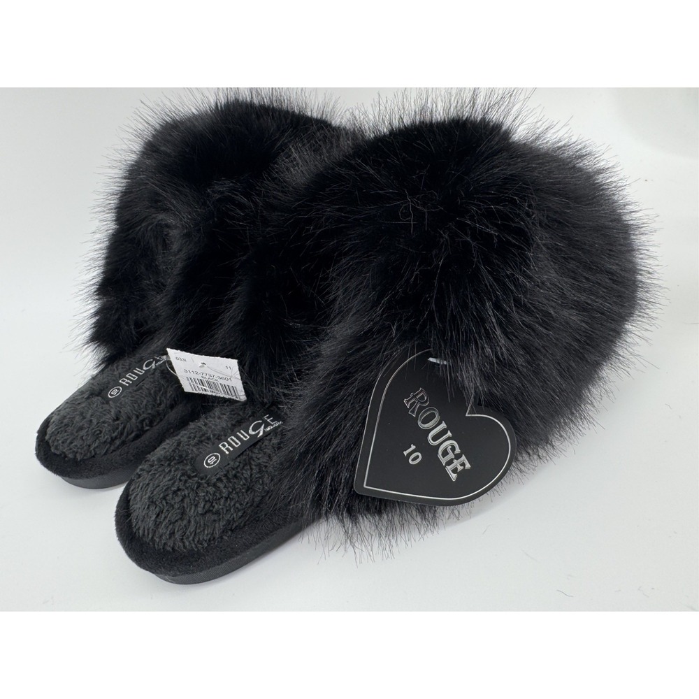 Women's Faux Fur Fluffy SLIDES Black Size 10  Slippers Soft Plush NWT